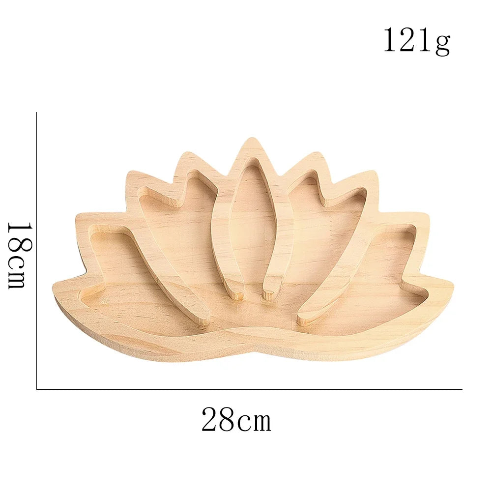 boîte rangement bois plateau lotus pierres cristaux décor maison spirituel zen ornement