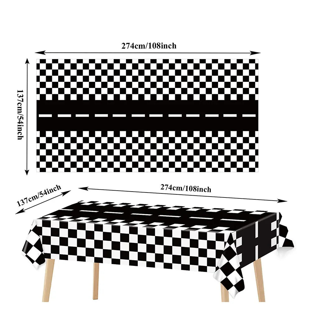 nappe table course auto carreaux noir blanc rouge fête anniversaire enfants opalescente imitation route