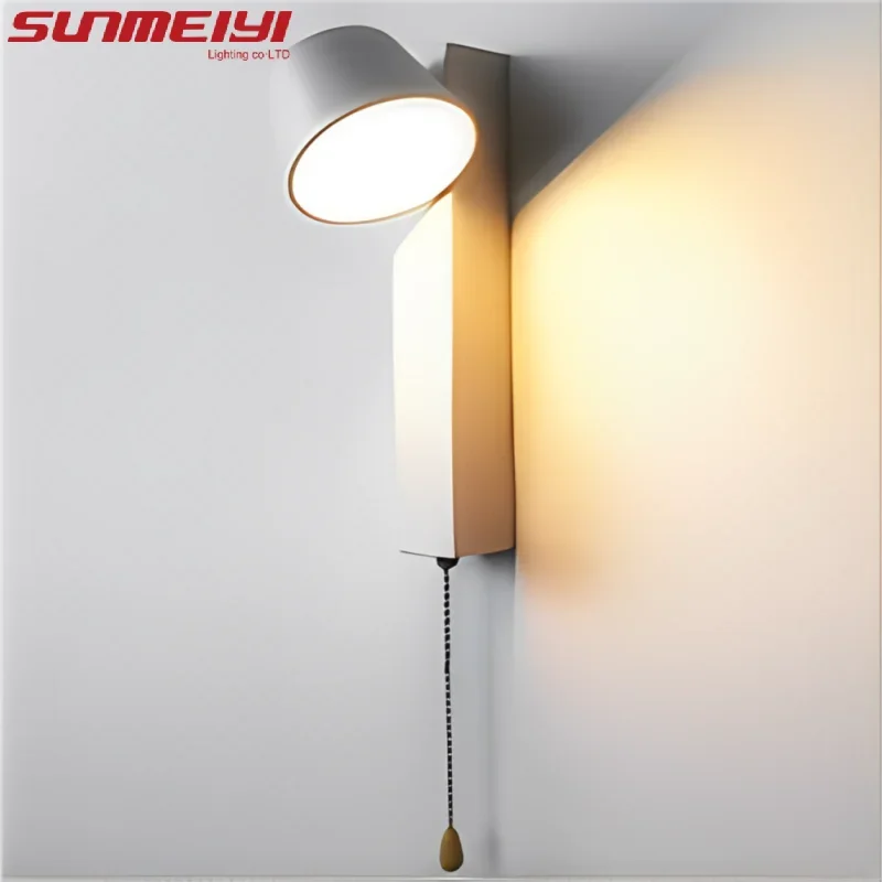 lampe murale led moderne fixée mur blanc noir interrupteur cordon rectangulaire lisse