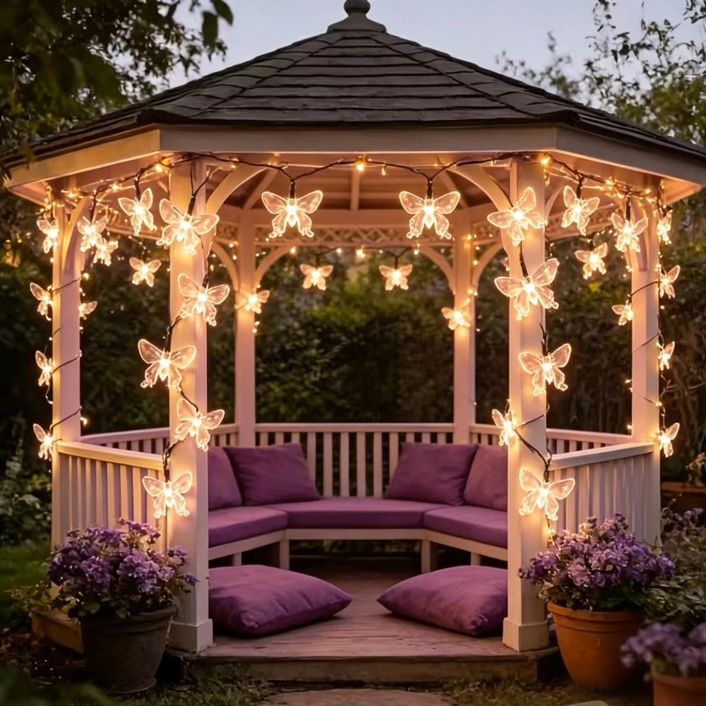 guirlande lumineuse solaire extérieure 50 led papillons féeriques multicolores modes éclairage