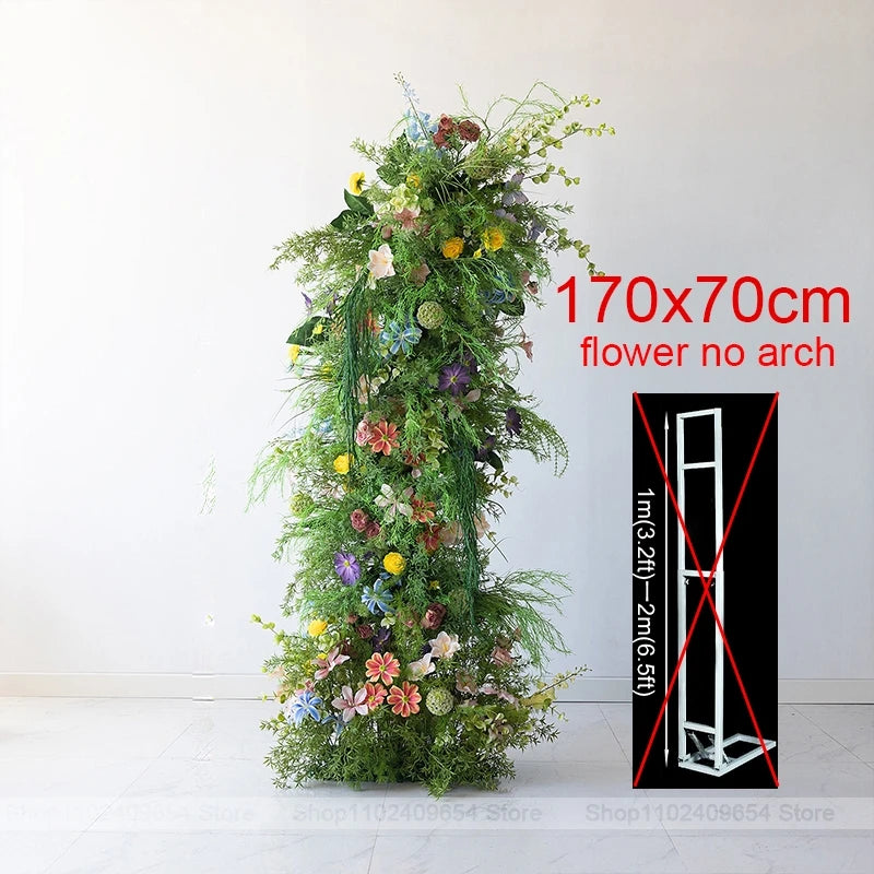 décoration murale bouquet fleurs artificielles roses blanches jaunes bleues feuilles vertes mariage fête événement