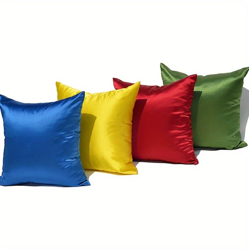 housse coussin satin polyester moderne beige uni lit 45x45 65x65 80x80 fixations invisibles