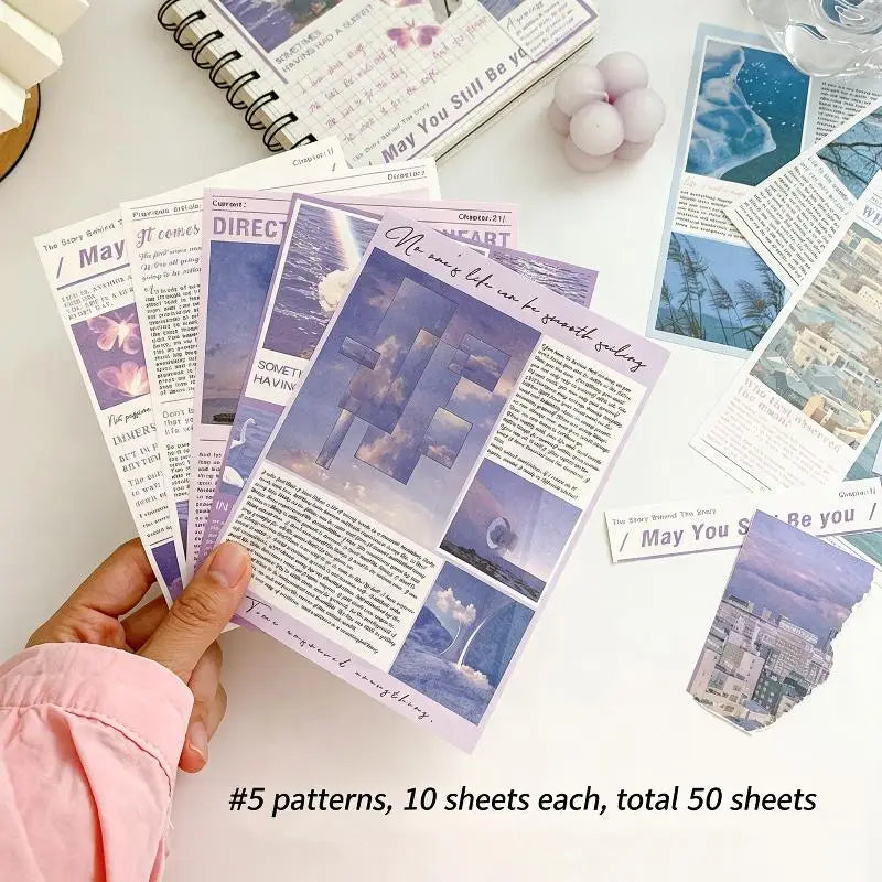 autocollants decoratifs papier violet blanc bleu textes inspirants images naturelles vintage minimaliste adhésif cartes