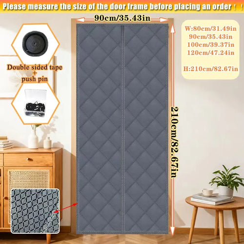 rideau porte isolant polyester violet quilté aimants moderne sans perçage 90x210cm