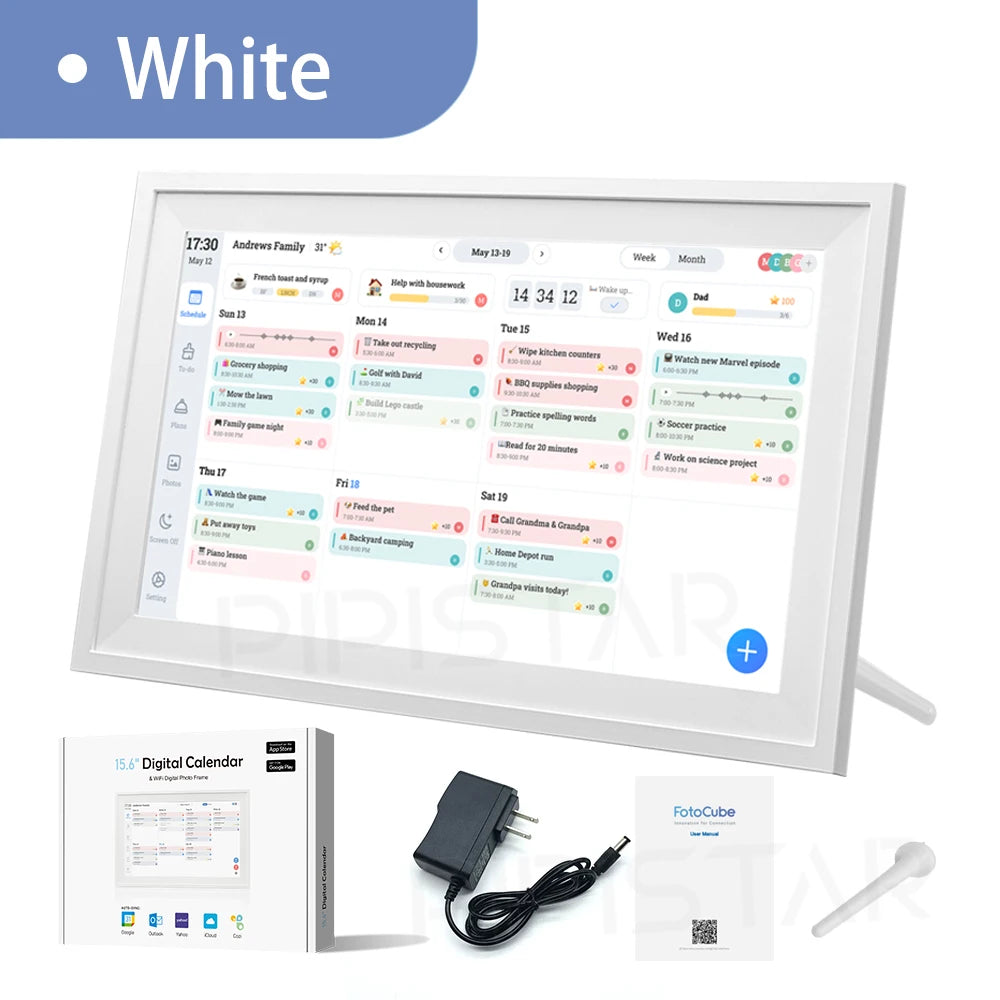 calendrier numérique intelligent blanc cadre carbone moderne auto synchronisation google photos wifi