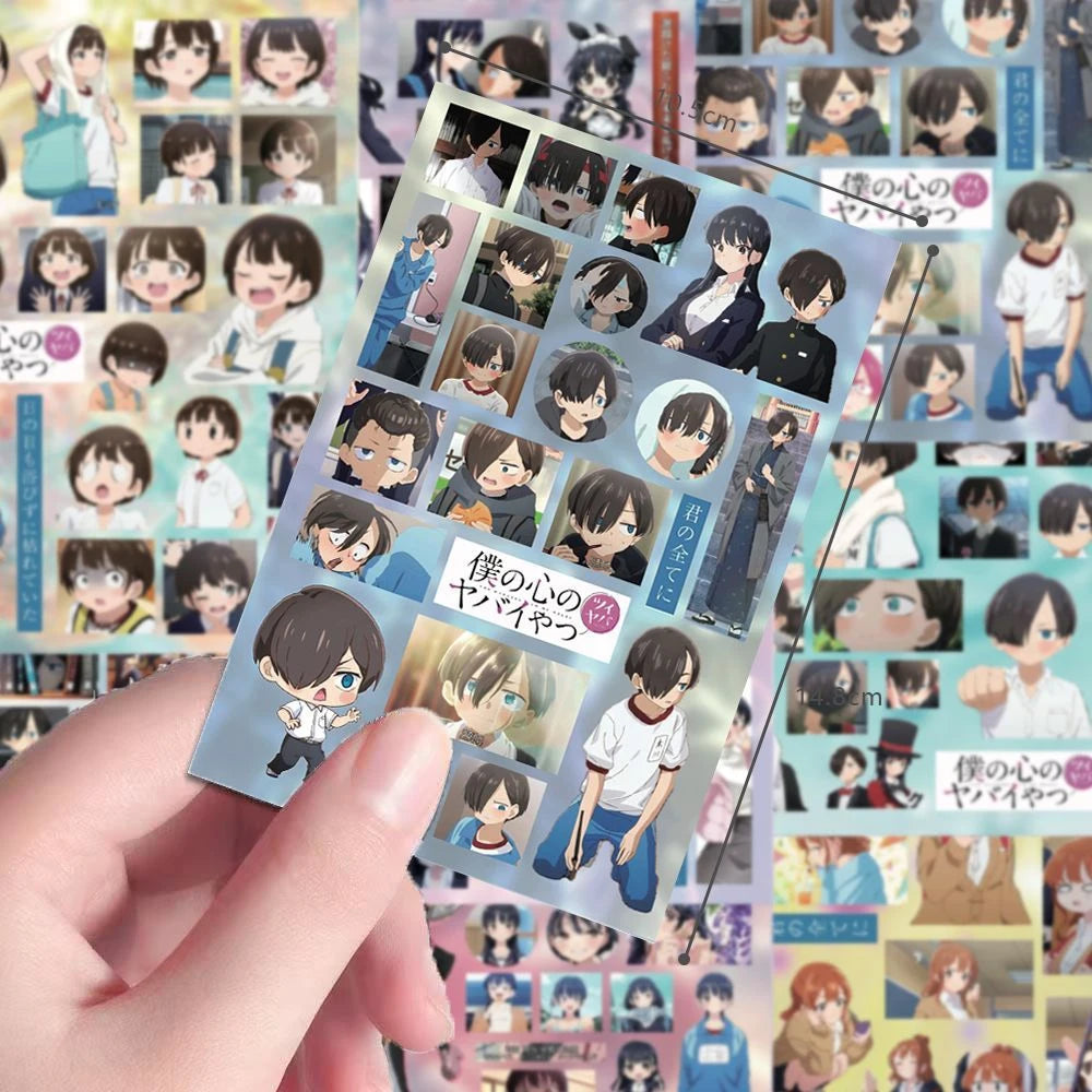 sticker anime personnages expressions faciales violet bleu jaune orange gris opacitéscrição:utf 8;q=microsoft=utf