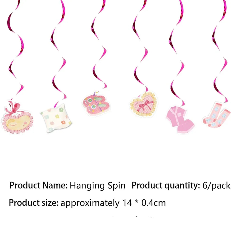 décoration fête thème pyjama suspendus toppers gâteau assiettes tasses serviettes nappe table