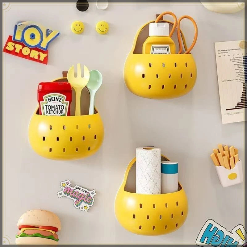 rangements aimants jaune perforé moderne cuisine couteau cuillère ciseaux rouleau papier toileting brosse maquillage