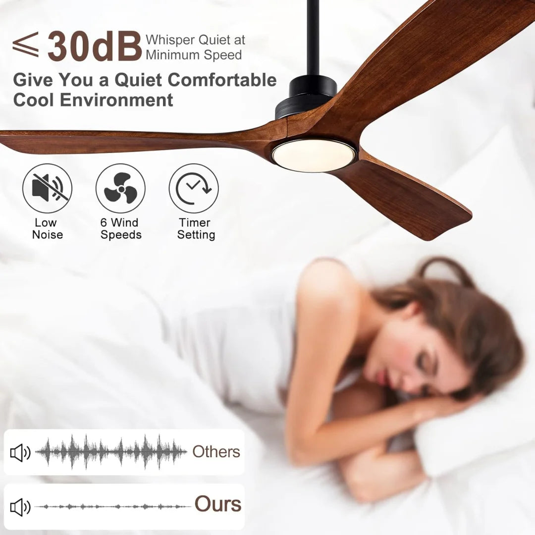ventilateur bois noir led télécommande 6vitesses lumiere réglable moderne minimaliste
