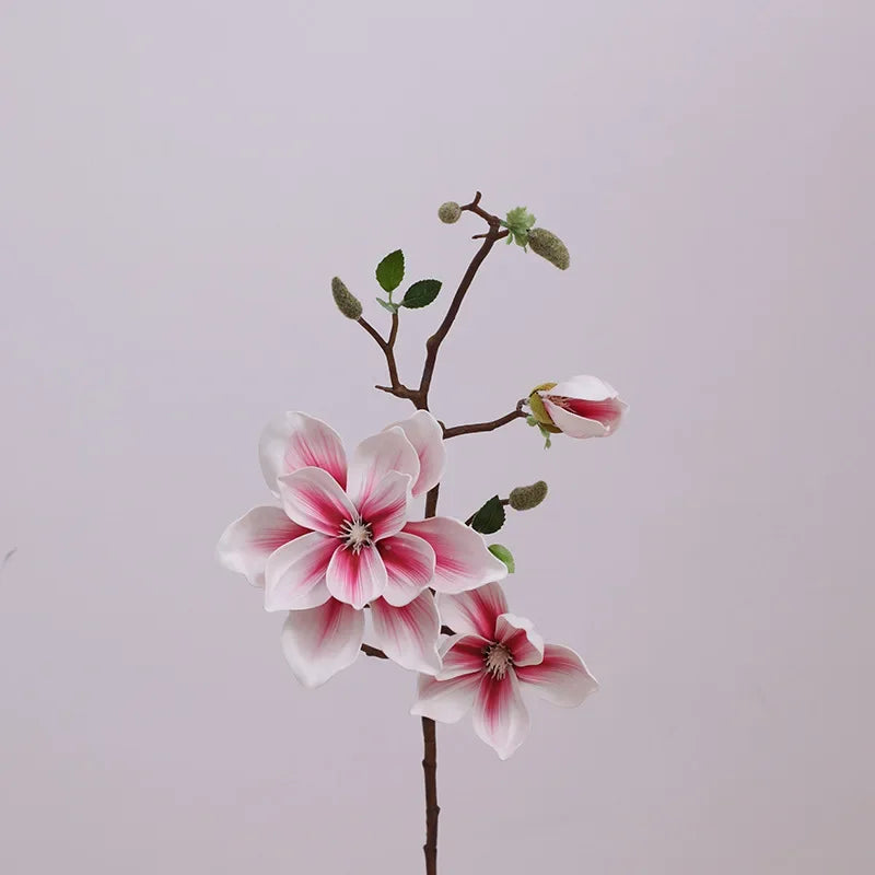 décoration intérieure branche magnolia artificielle fleurs rose blanches naturel salon maison événements