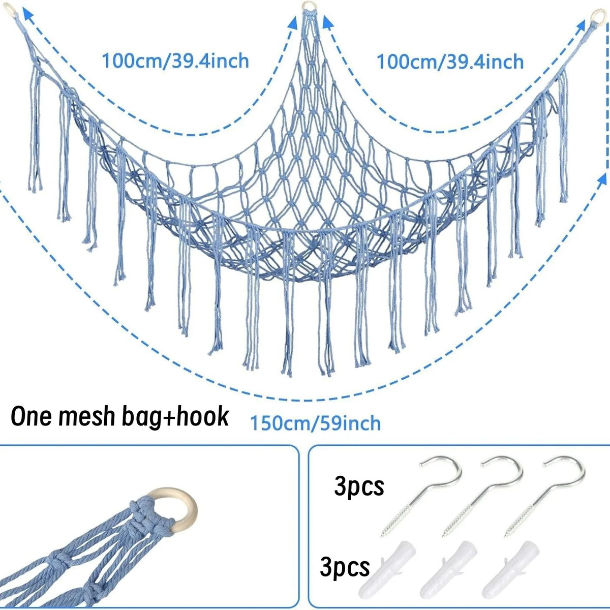 filet rangement suspendu hamac jouets macramé boho décorative pliable respectueux environnement coton