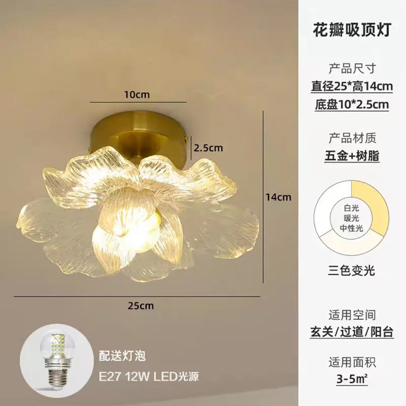 plafonnier moderne doré transparent fleur relief éclairage chambre salle manger artisanal led