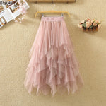 jupe tulle plissée féminine élastique printemps été rose clair gris blanc noir élégante lignemidi