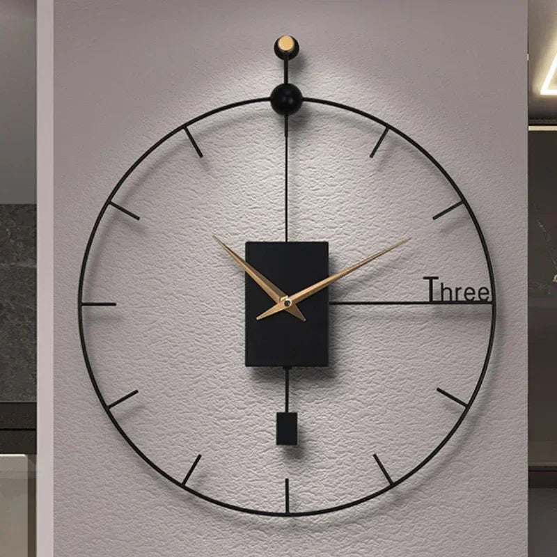 pendule oscillant horloge murale moderne aiguilles métal noir or salonDecorationMuraleQuartzSweepSecondMovement
