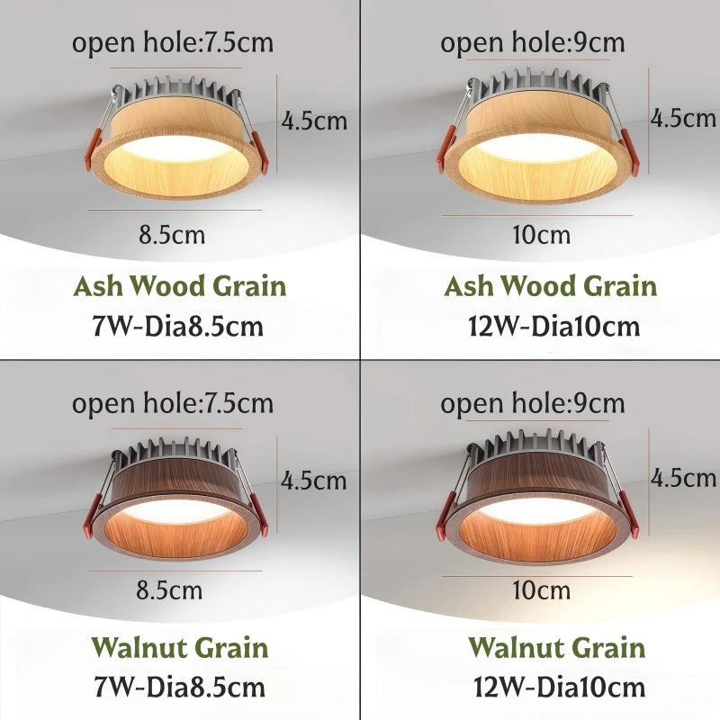 Spot LED grain bois vintage 7W 12W moderne rétro clips aluminium