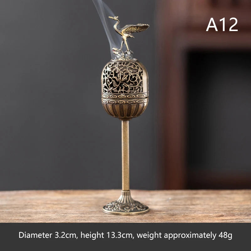 brûleur d'encens bronze doré motif floral oriental cendrier spatule métal