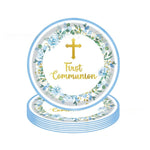 assiettes jetables thème eucharistique croix dorée fleurs mariage baptême anniversaire fêtes enfants