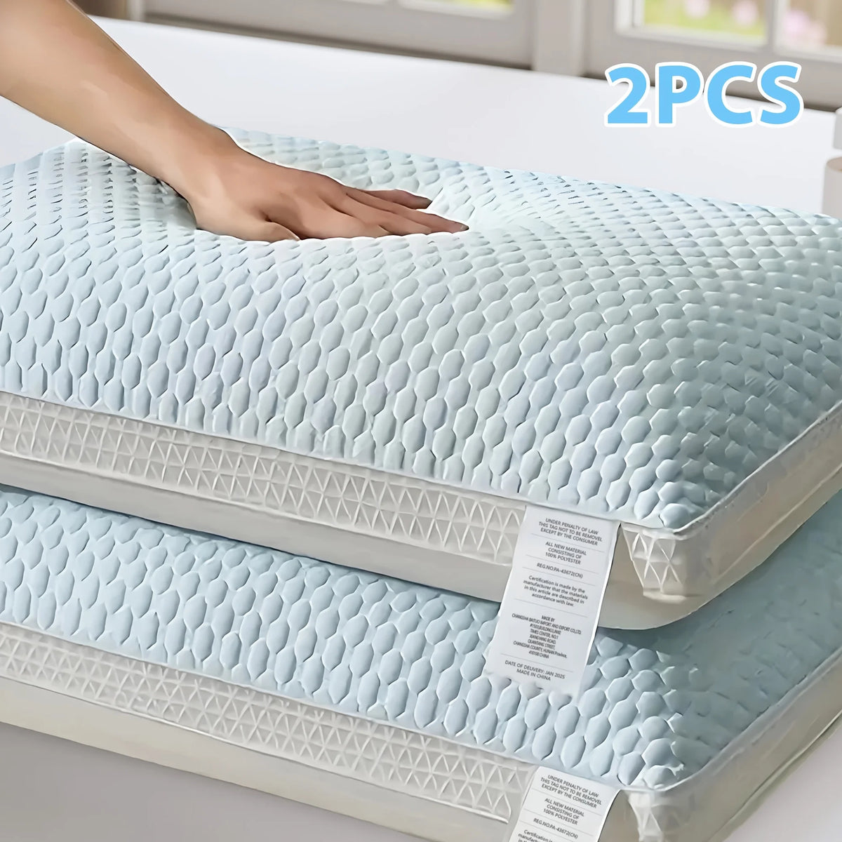 oreiller doux blanc bleu clair texture géométrique moderne lavable machine support cervical