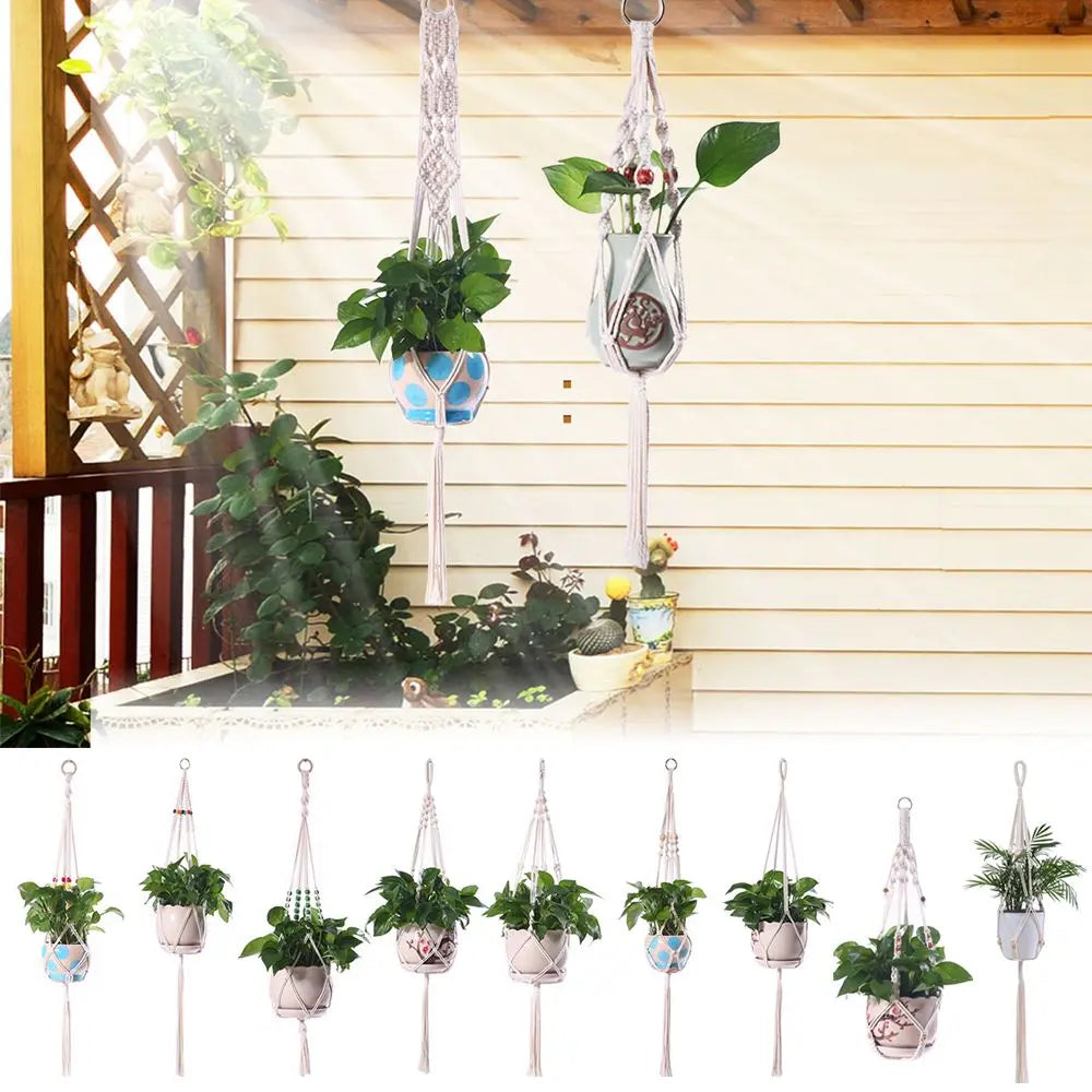 support plante suspendue macramé blanc cassé artisanal anneau métallique pot plante balcon jardinintérieur