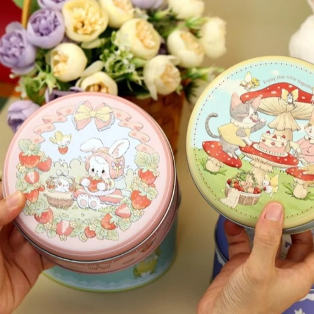 boîtes rondes métal dessin animé personnages mignons fruits animaux fleurs biscuits rose vert bleuclair