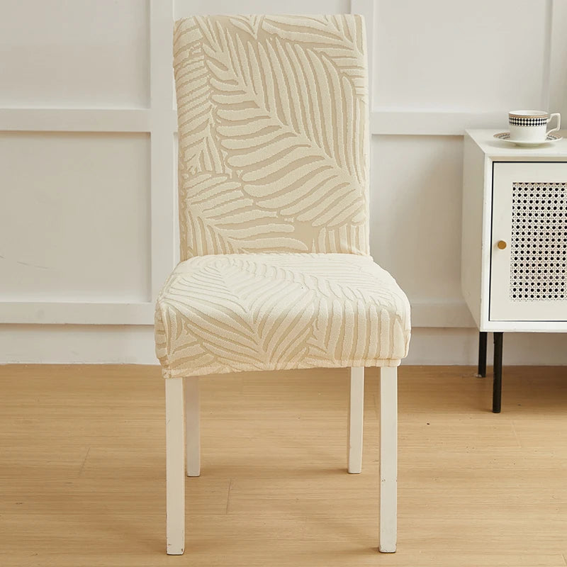 Housse chaise moderne imprimée feuilles beige clair élasthanne polyester universelle mariage banquet