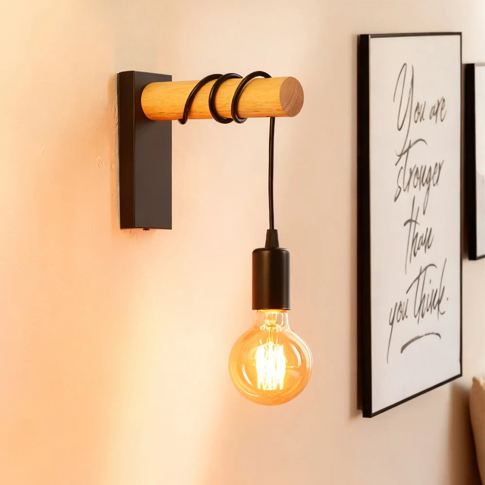 lampe murale industrielle moderne bois naturel filtre vis fixe chambre salon éclairage quotidien
