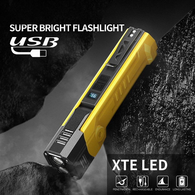 lampe poche rechargeable led jaune puissance 10w lumiere 350m lumens abs nocturne portative