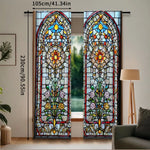 rideaux deux pièces motifs floraux semi transparent vitrail couleurs vives rouge bleu violet