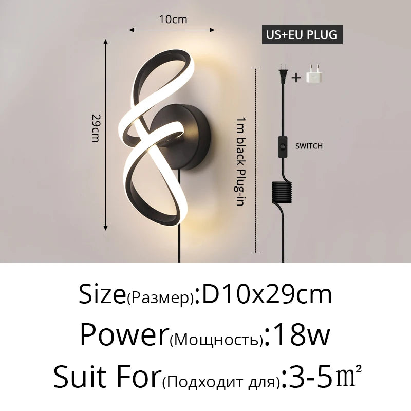 applique murale moderne aluminium noir blanc contemporain spirale fixée mur