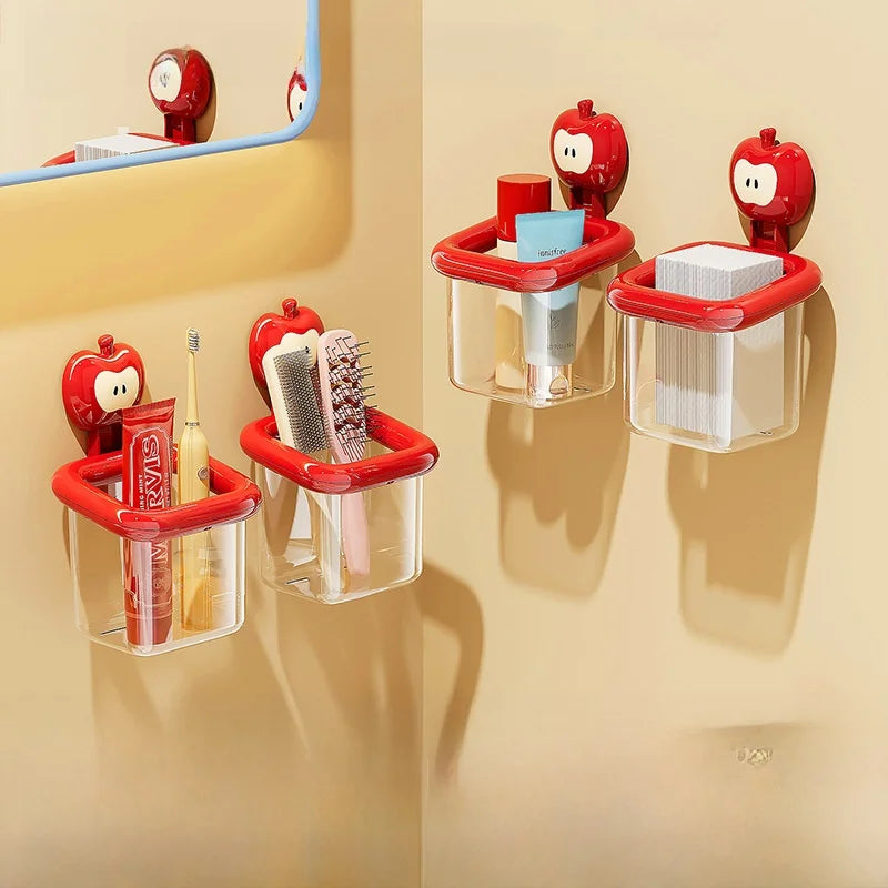 porte brosses dents transparent moderne pomme rouge élégant salle bain suction cosmétiques organisateur