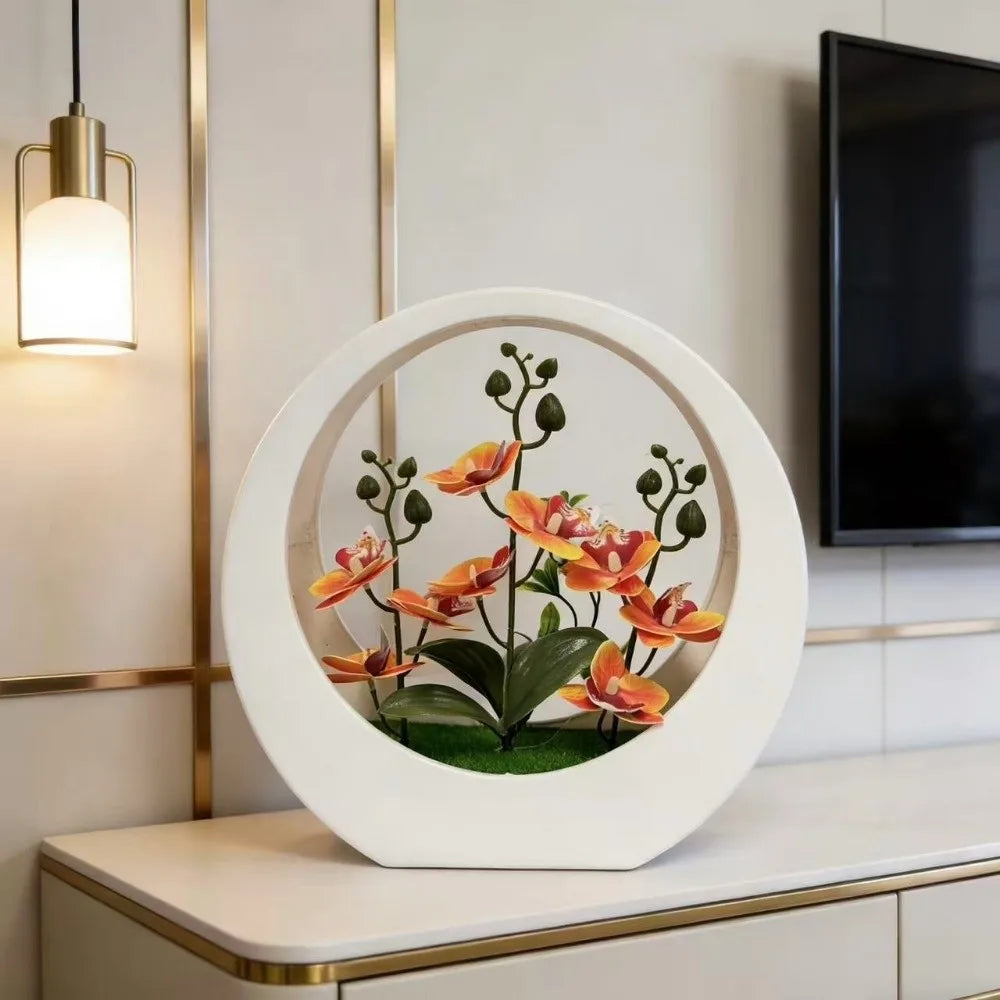 décoration intérieure plaque moderne fleurs artificielles blanc orange rose bleu