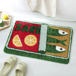 tapis bain moderne fruits poissons antidérapant polyester bleu orange blanc