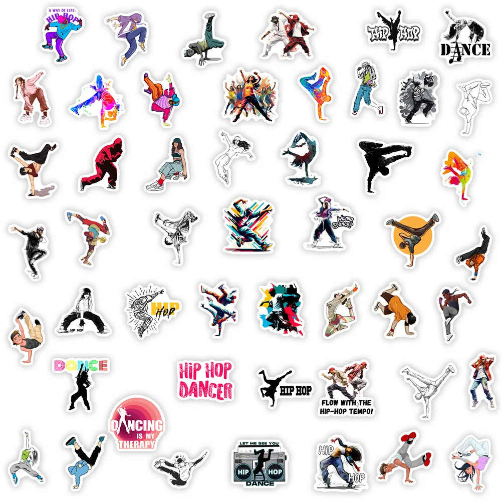 stickers hip hop danseurs poses textes thérapie multicolores adhésifs waterproof adultes adolescents scrapbooking