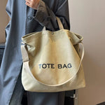 sac fourre tout toile décontracté lettre poche zippée beige casual