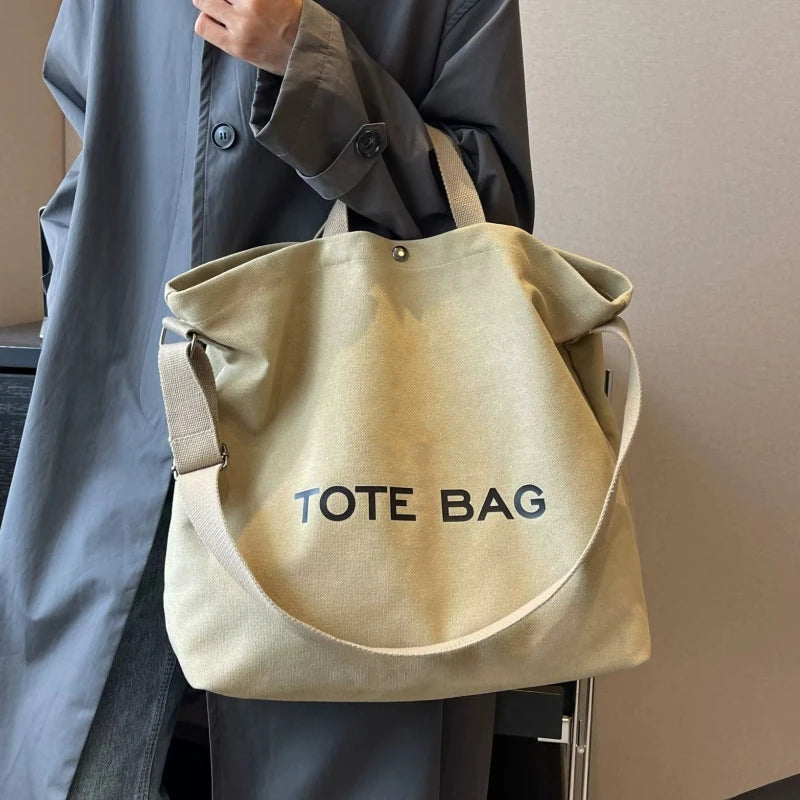 sac fourre tout toile décontracté lettre poche zippée beige casual