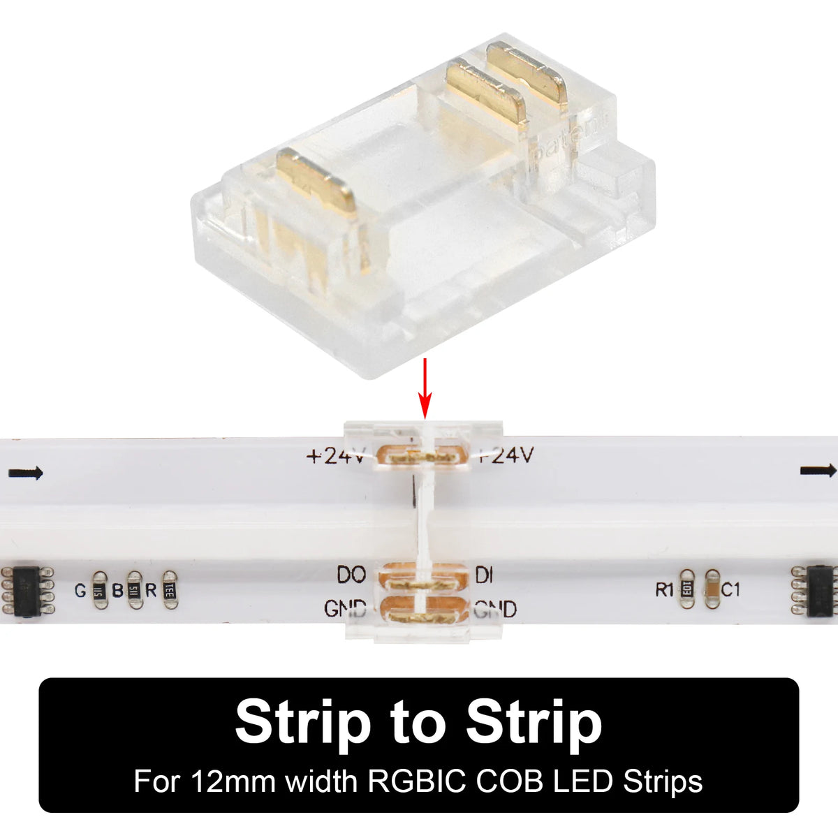 ruban led cob rgbic transparent moderne clips connecteurs 24v certifié rohs ul