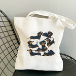sac main toile chien imprimé moderne blanc poches détachables doux