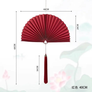 éventail pliant décoratif papier rouge bleu marine doré chinois traditionnel pompon cordelette