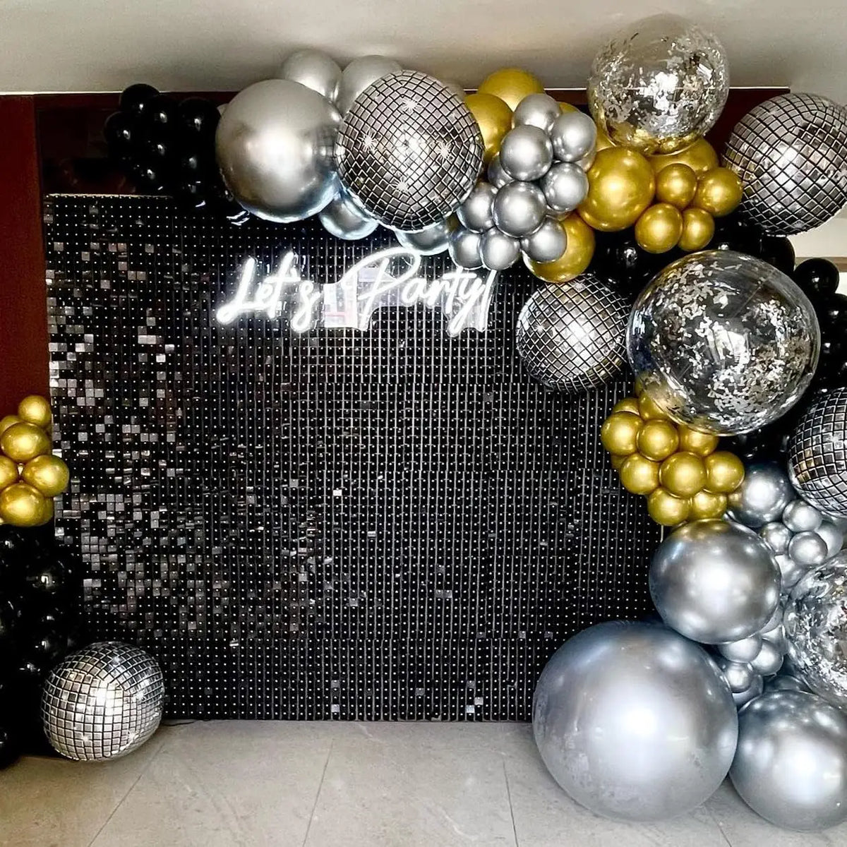 rideau scintillant or argent moderne 1m 2m carreaux dorés mariage anniversaire fête