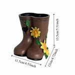 vase forme botte marron imitation cuir rustique arrangement fleuri décoration jardinextérieur