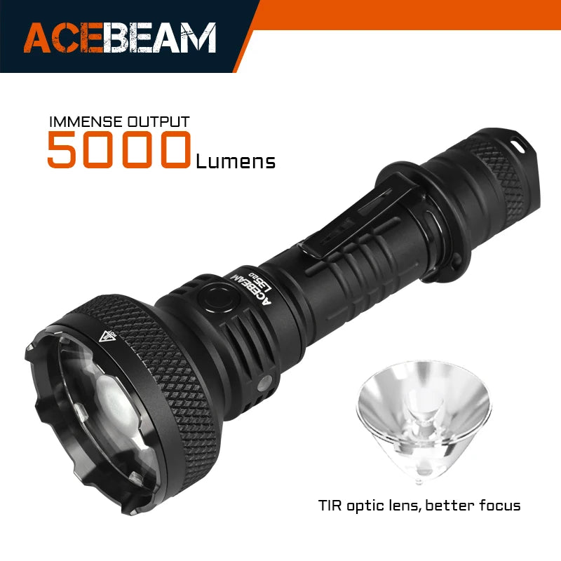 lampe torche super lumineuse rechargeable 500m distance éclairage led aluminium noir texturé pratique robuste