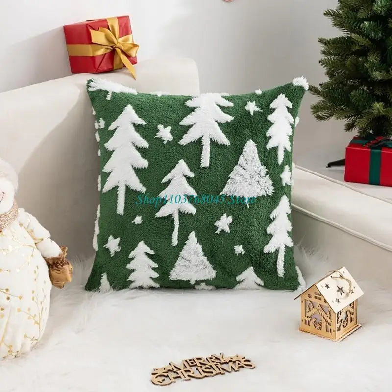 housse coussin motif flocons neige rennes noel vert blanc coton polyester lit festive