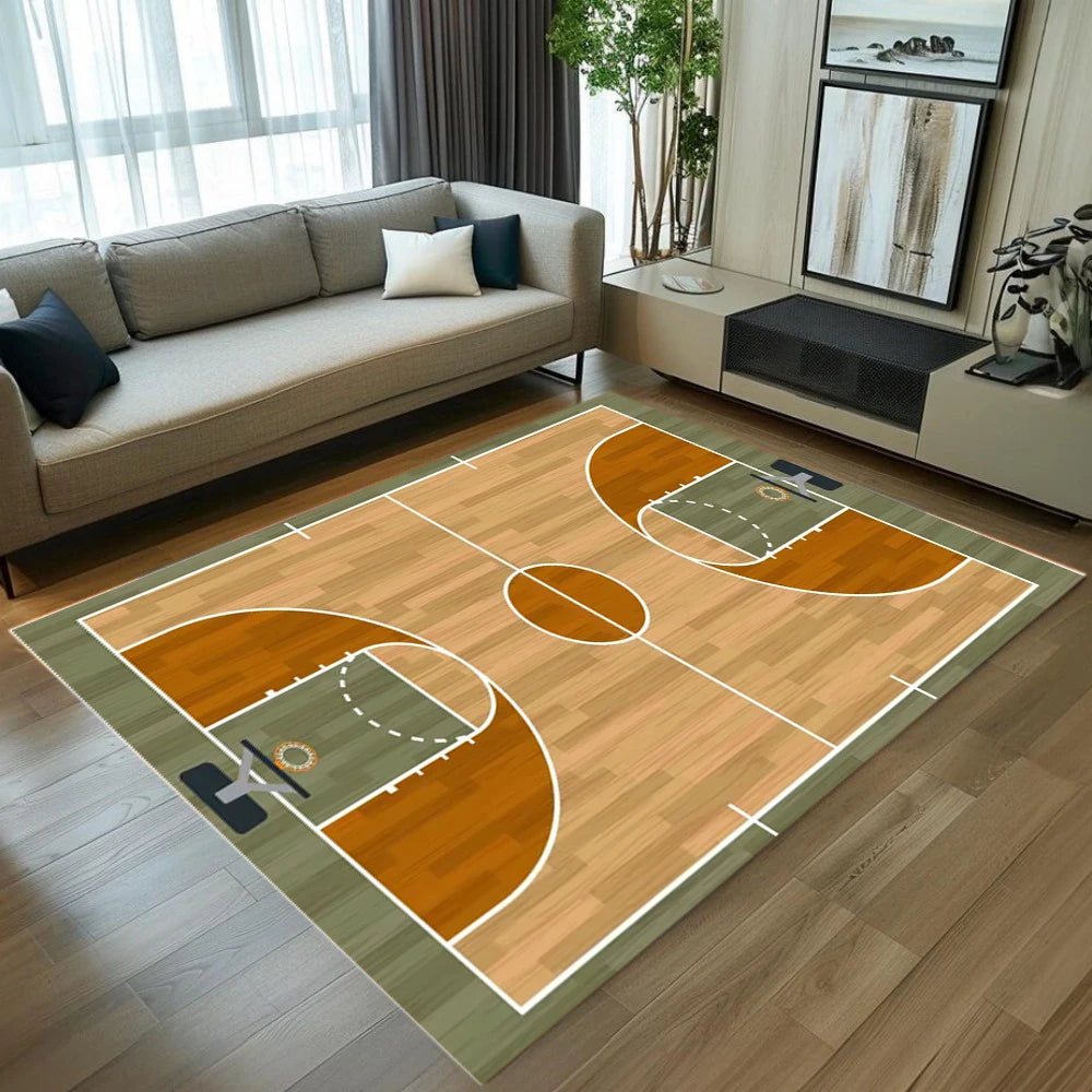 tapis moderne basket ball rouge blanc vert noir polypropylène polyester adhésif salon chambre salle