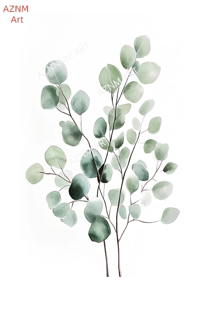 affiches art aquarelle feuilles plantes verte blanche abstraction moderne décoration mur