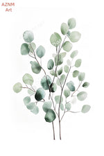 affiches art aquarelle feuilles plantes verte blanche abstraction moderne décoration mur