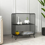 étagère moderne or gris métal maille trois niveaux livres plantes horloge lampe panier