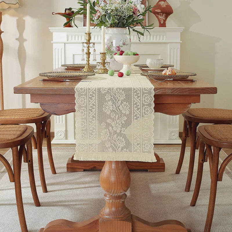 tablecloth beige broderie polyester coton table decoration rustic spring summer autumn