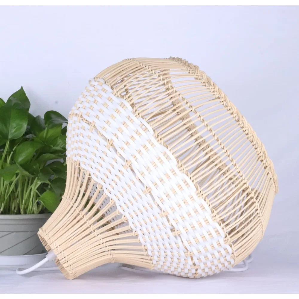 suspension rotin moderne câble suspendu lumière led 35cm beige tissage régulier