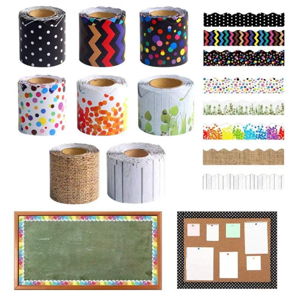 rubans decoratifs adhesifs multicolores motifs floraux points zigzag feuilles rustiques noirs blancs