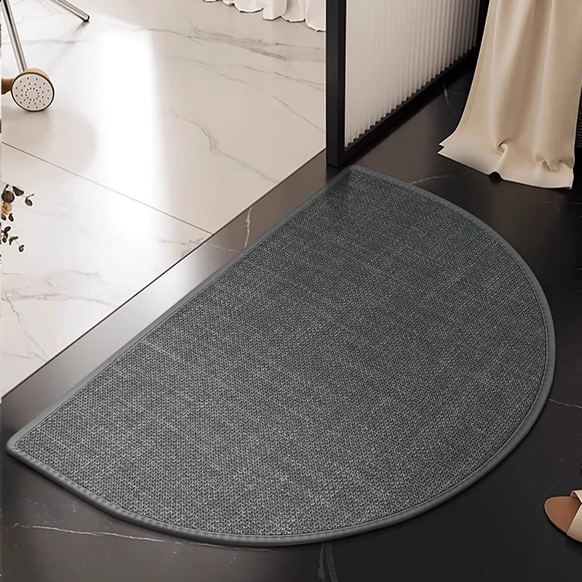 tapis bain demi cercle moderne beige gris marron antidérapant résistant décoloration minimaliste.texture.granuleuse